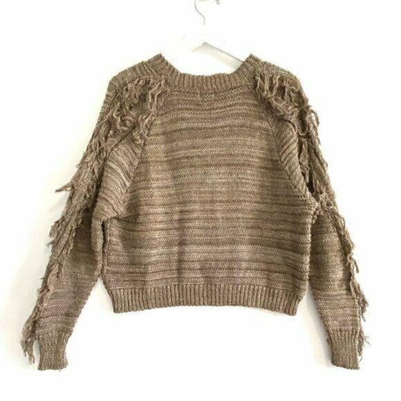 NWT John + Jenn Cable Knit Fringe Sleeve Cotton Sweater, Size M - Picture 3 of 8